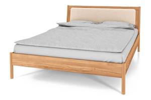 Bett mit Polsterkopfteil INA Beige - Kernbuche - 140 x 200 cm