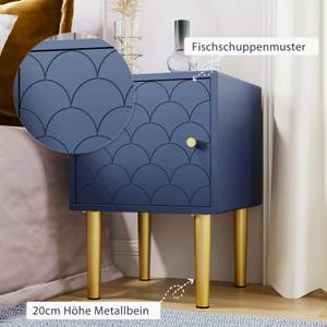 Nachttisch Ozean Blau - Holzwerkstoff - Metall - Massivholz - 35 x 50 x 35 cm