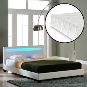 Lit Paris capitonné LED avec matelas Blanc - 180 x 189 cm