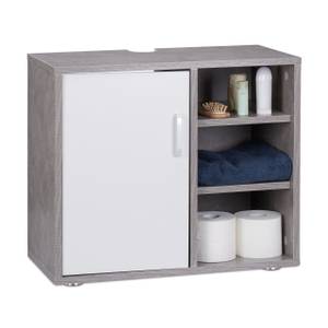 Dessous de Lavabo 1 Porte 3 Étagères WC Gris - Argenté - Blanc