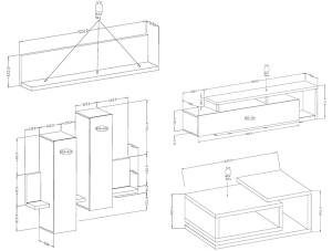 Wohnzimmer-Set BOTA 4-teilig Grau - Holzwerkstoff - 371 x 142 x 60 cm