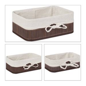 Aufbewahrungskorb 3er Set Bambus Braun - Weiß - Bambus - Holzwerkstoff - Textil - 32 x 12 x 24 cm