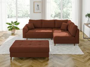 Ecksofa und Hocker Neo, Cord-Stoff Rubinrot