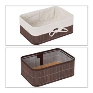 Aufbewahrungskorb 3er Set Bambus Braun - Weiß - Bambus - Holzwerkstoff - Textil - 32 x 12 x 24 cm