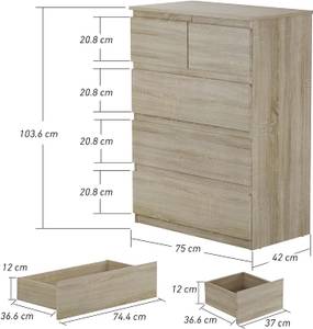 Kommode mit 5 Schubladen Braun