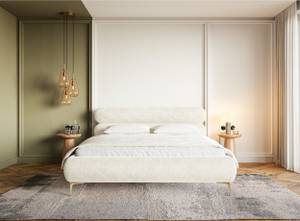Polsterbett mit Bettkasten ROULE Cremeweiß - Breite: 213 cm - Gold