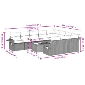 Gartensitzgruppe K3585(11-tlg) Schwarz - Massivholz - 69 x 62 x 62 cm