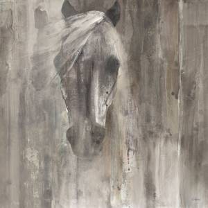 Tableau Cheval blanc aquarelle 100 x 100 cm - Fibres naturelles