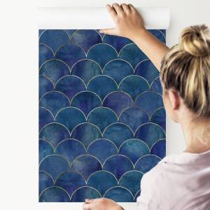 Papier Peint motifs abstraits Beige - Bleu - Marron - Papier - 53 x 1000 x 1000 cm