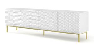 Meuble TV RavennaC 200x42x58 Blanc brillant - Doré - Blanc