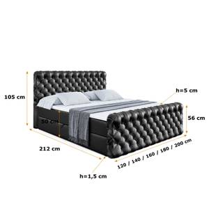 Boxspringbett BOXI8-Z Hochglanz Schwarz - Breite: 180 cm - H4