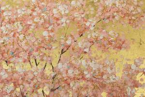 Tableau peint First Scent of Flowers Marron - Rose foncé - Bois massif - Textile - 120 x 60 x 4 cm