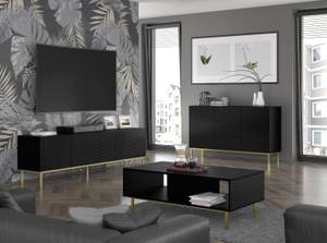 Meuble TV RavennaC 200x42x58 Noir - Noir brillant - Doré