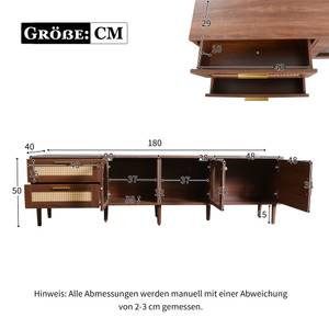 TV-Lowboard Coeus Ⅲ Braun - Holzwerkstoff - Metall - Polyrattan - 40 x 50 x 180 cm