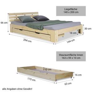 Holzbett mit Bettkasten 2250 Braun - Massivholz - Holzart/Dekor - 144 x 66 x 204 cm