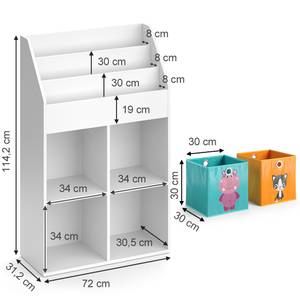 Bibliothèque Luigi & 2 boîtes pliantes Blanc - En partie en bois massif - 72 x 79 x 30 cm