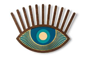 Wandmaske Eye #7 Blau - Gold - Holzwerkstoff - Kunststoff - 34 x 34 x 1 cm