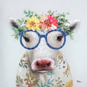 Peinture sur toile la vache à lunettes Textile - 50 x 50 x 3 cm