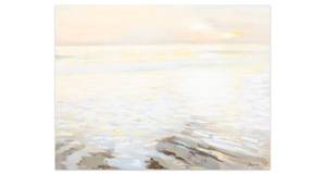 Tableau peint à la main Waking Sea Beige - Bois massif - Textile - 100 x 75 x 4 cm