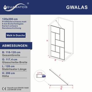 Walk In Dusche Duschwand schwarz Kariert Breite: 120 cm