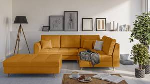 Skandinavisches Ecksofa Amber mit Hocker Gelb - Ecke davorstehend rechts