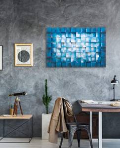 Tableau en bois Reflection of the Sea Bleu - Blanc - En partie en bois massif - 90 x 60 x 5 cm