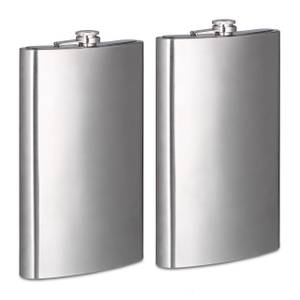 2 x Flachmann XXL 1,8l aus Edelstahl Silber - Metall - 18 x 29 x 5 cm