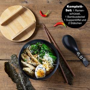 Ramen Schüssel Blumen mit Deckel Schwarz