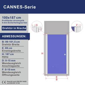 Nischentür Glas Duschtür CANNES-Serie Breite: 100 cm