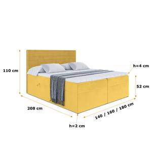 Boxspringbett PRESTON Gelb - Breite: 140 cm - H3