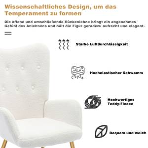 Ohrensessel Hocker TEDDYWool (2er Set) Weiß - Massivholz - Textil - 51 x 98 x 47 cm