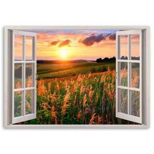 Bild Fenster Sonnenuntergang Blumen 100 x 70 cm