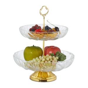 Serviteur fruits en verre avec 2 étages Doré - Verre - Métal - 25 x 30 x 25 cm
