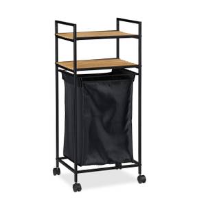 Etagère sur roues salle de bain avec sac Noir - Marron - Bambou - Métal - Textile - 39 x 90 x 33 cm