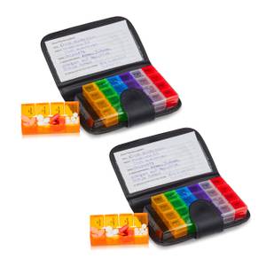 2 x Tablettenbox 7 Tage mit Etui Schwarz - Blau - Rot - Kunststoff - 14 x 20 x 4 cm