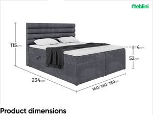 Boxspringbett Karim Dunkelgrau - 160 x 234 cm - H3