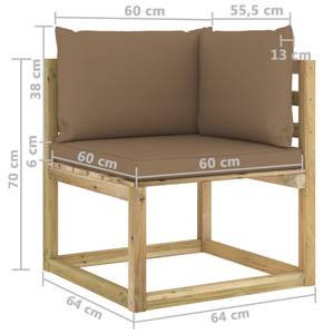 Ecksofa Grau - Massivholz - Holzart/Dekor - 64 x 70 x 64 cm