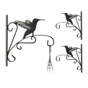 3 x Blumenhaken Vogel Schwarz - Metall - 28 x 30 x 2 cm