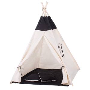 Kinderzelt Kinder Tipi 160x120x100cm Schwarz - Weiß - Naturfaser - Massivholz - 120 x 160 x 100 cm