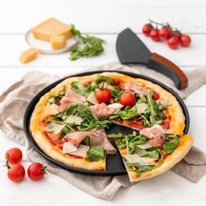 Plaques à pizza x 2 avec couteau Noir - Métal - 29 x 29 x 3 cm