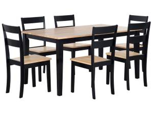 Esstischset GEORGIA 7-tlg Schwarz - Braun - Massivholz - 150 x 75 x 90 cm