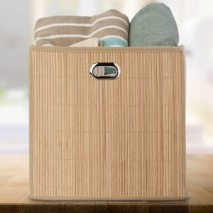 5x paniers de rangement en bambou haut Beige - Marron clair