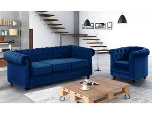 Ensemble canapé fauteuil  CHESTERFIELD Bleu foncé