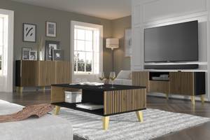 Meuble TV RavennaP 150x42x56 Beige - Noir - Doré