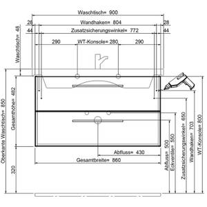 Badezimmer Waschtisch grifflos Grau - Holzwerkstoff - 90 x 54 x 45 cm