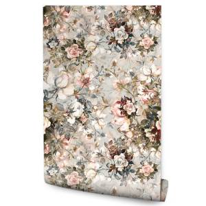 TAPETE Blumen Rosen Blätter Pflanzen Beige - Rot - Papier - 53 x 1000 x 1000 cm