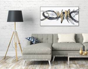 Acrylbild handgemalt Geheime Botschaft Schwarz - Grau - Weiß - Massivholz - Textil - 120 x 60 x 4 cm