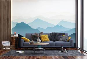 papier peint panoramique montagnes Bleu - Fibres naturelles - Textile - 375 x 270 x 270 cm