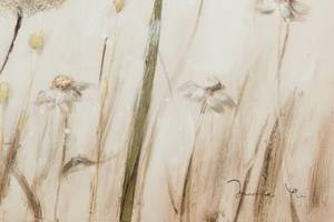 Tableau peint à la main Dandelion Meadow Beige - Bois massif - Textile - 150 x 50 x 4 cm