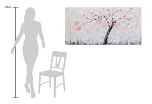 Tableau peint Cherry Blossom Dream Gris - Rose foncé - Bois massif - Textile - En partie en bois massif - 123 x 63 x 4 cm